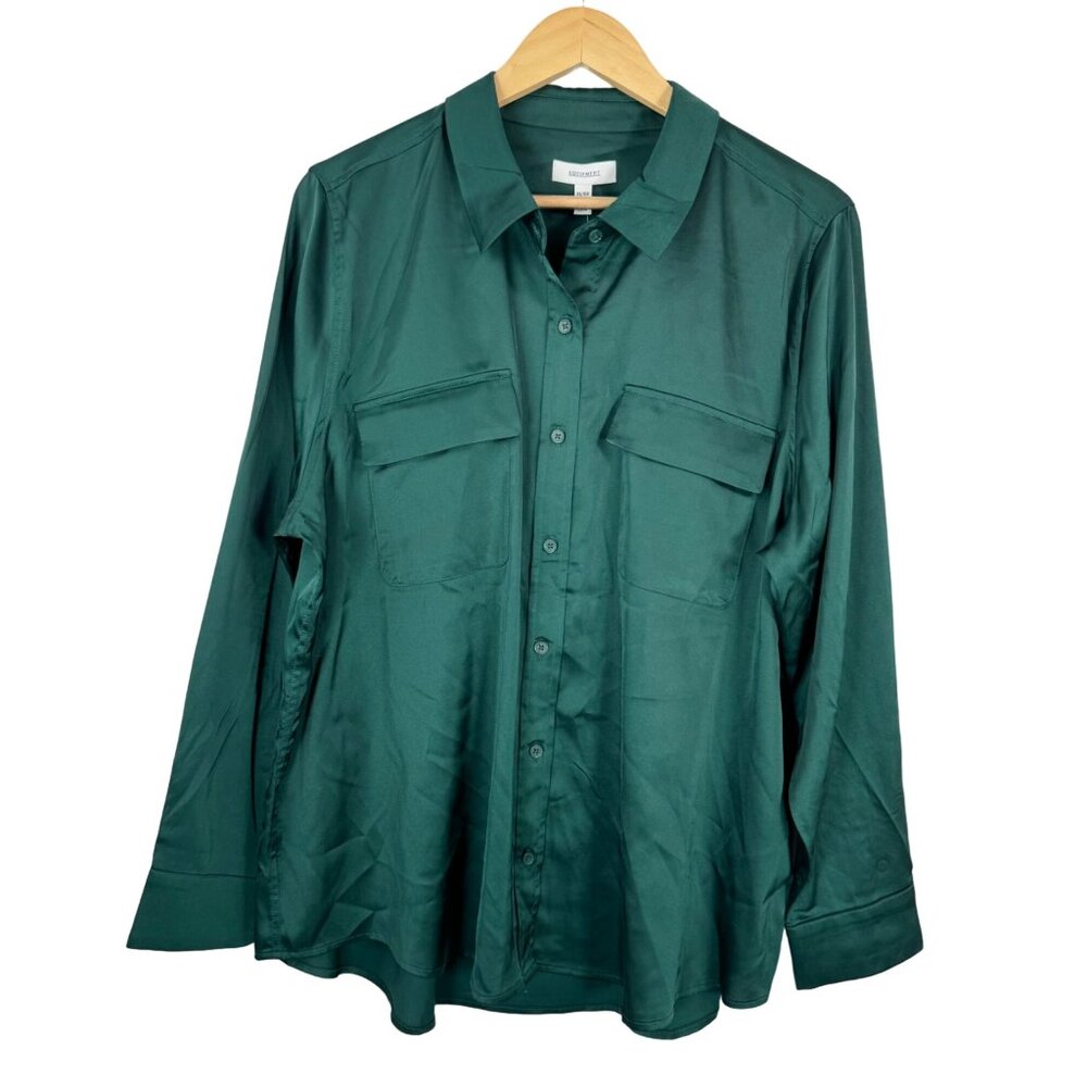 Equipment June Bug emerald Satin classic Signature Blouse 90s preppy